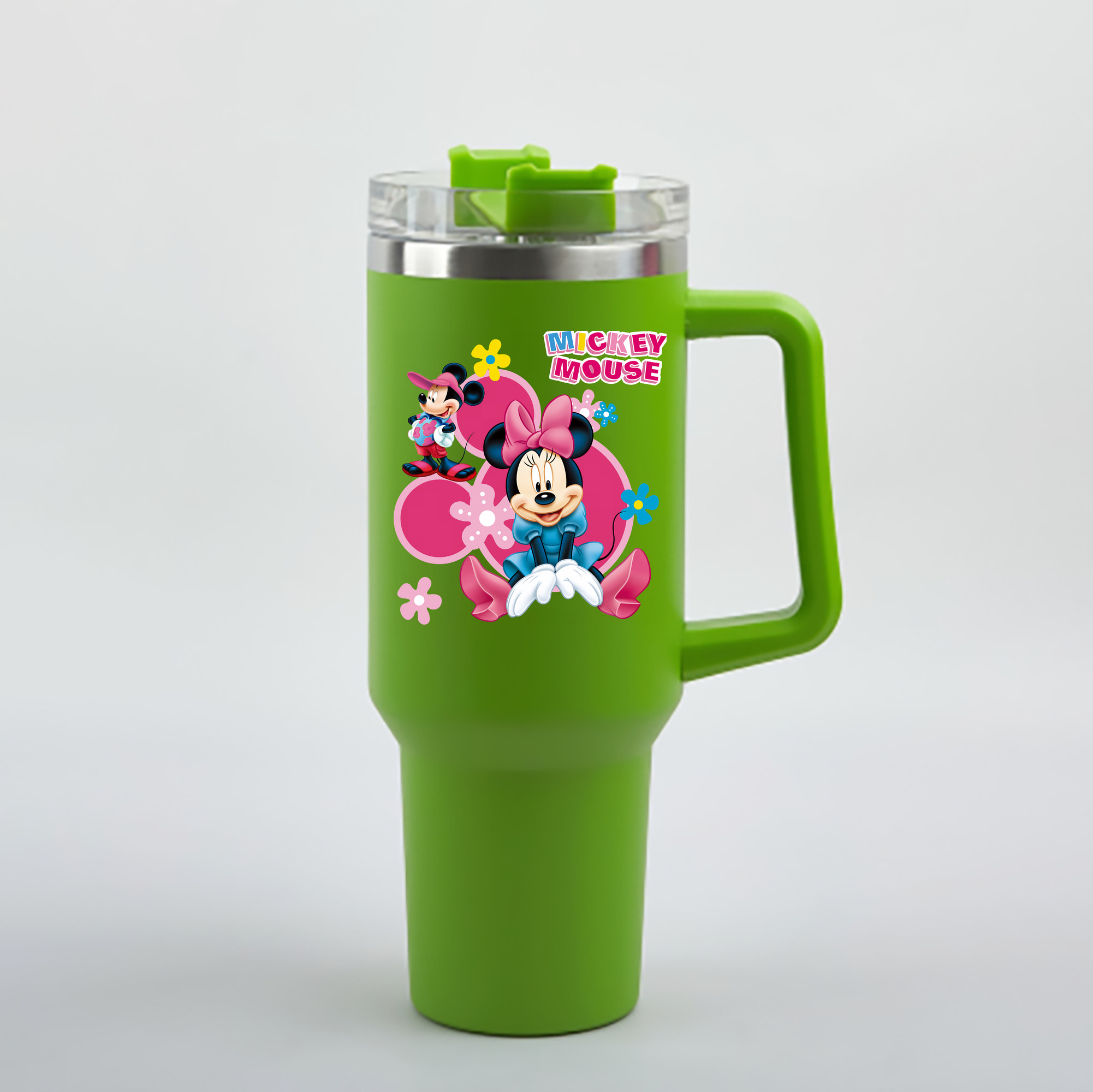 （画像用） ミッキーマウス Mickey Mouse 1200mL車用タンブラー - クリスタルステッカー（プラスチックストロー付き）
